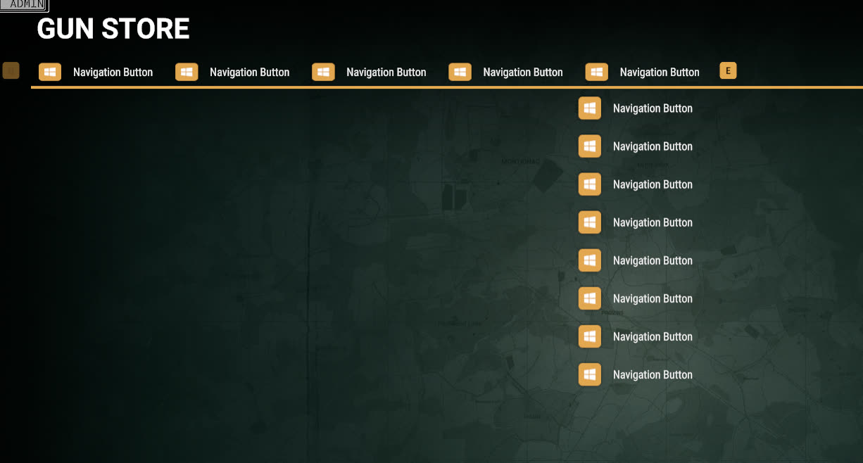 The earliest gun store UI scaffold with placeholder buttons